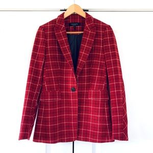 Rag And Bone Blazer Hazel Check Plaid Red Wool Blend Flannel Jacket 1 Btn Size 2